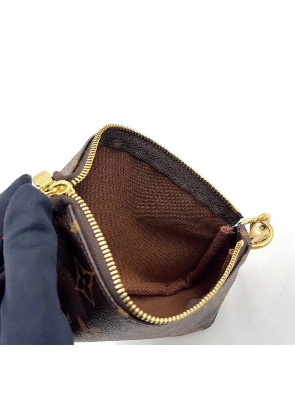 Louis Vuitton Mini Pochette Accessoires Illustre Monogram Brown Handbag Gold